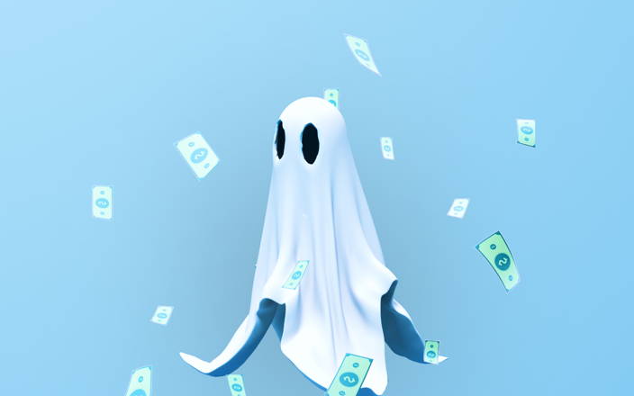 Ghost in sheet with flying money bills (preview)