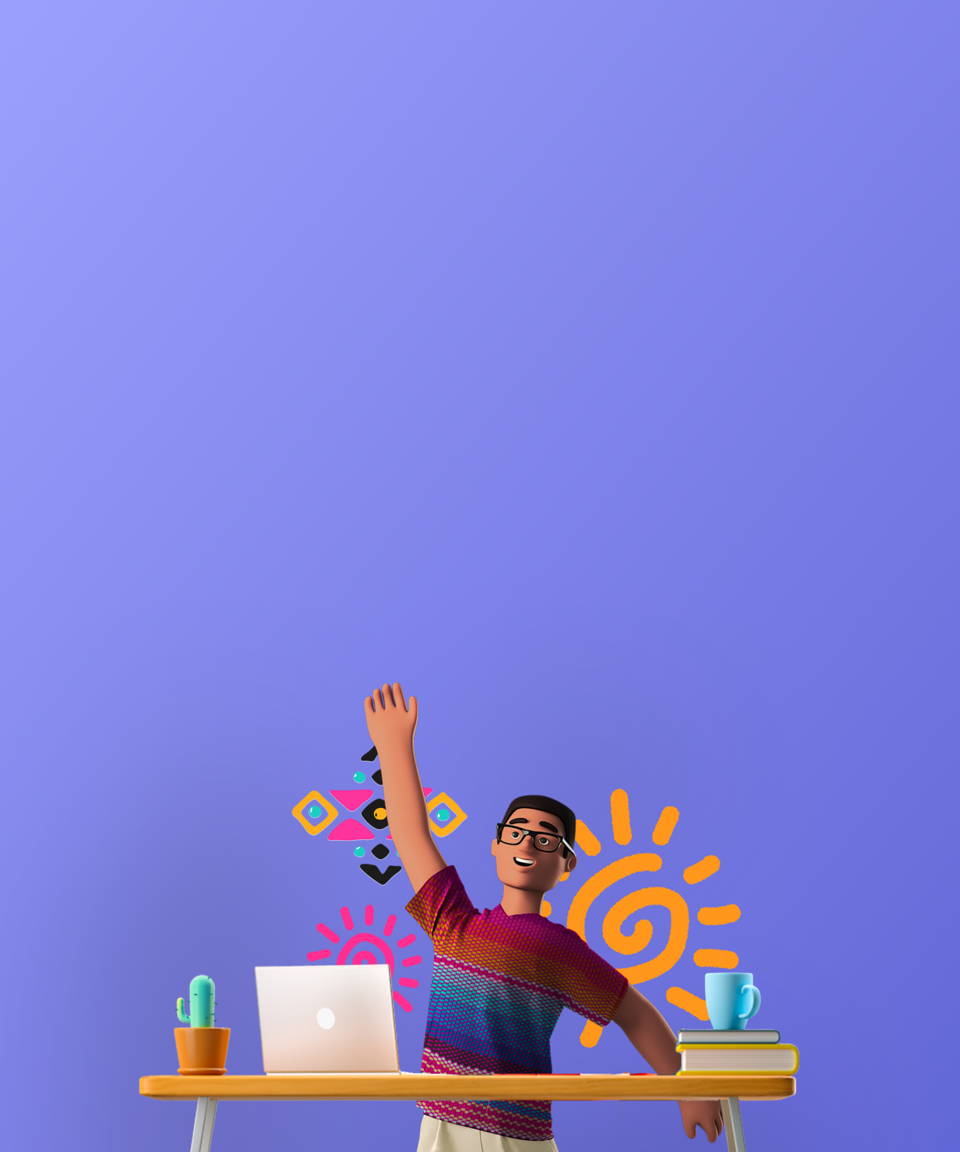 An employee at their desk playing Confetti's Virtual Hispanic & Latin American Trivia