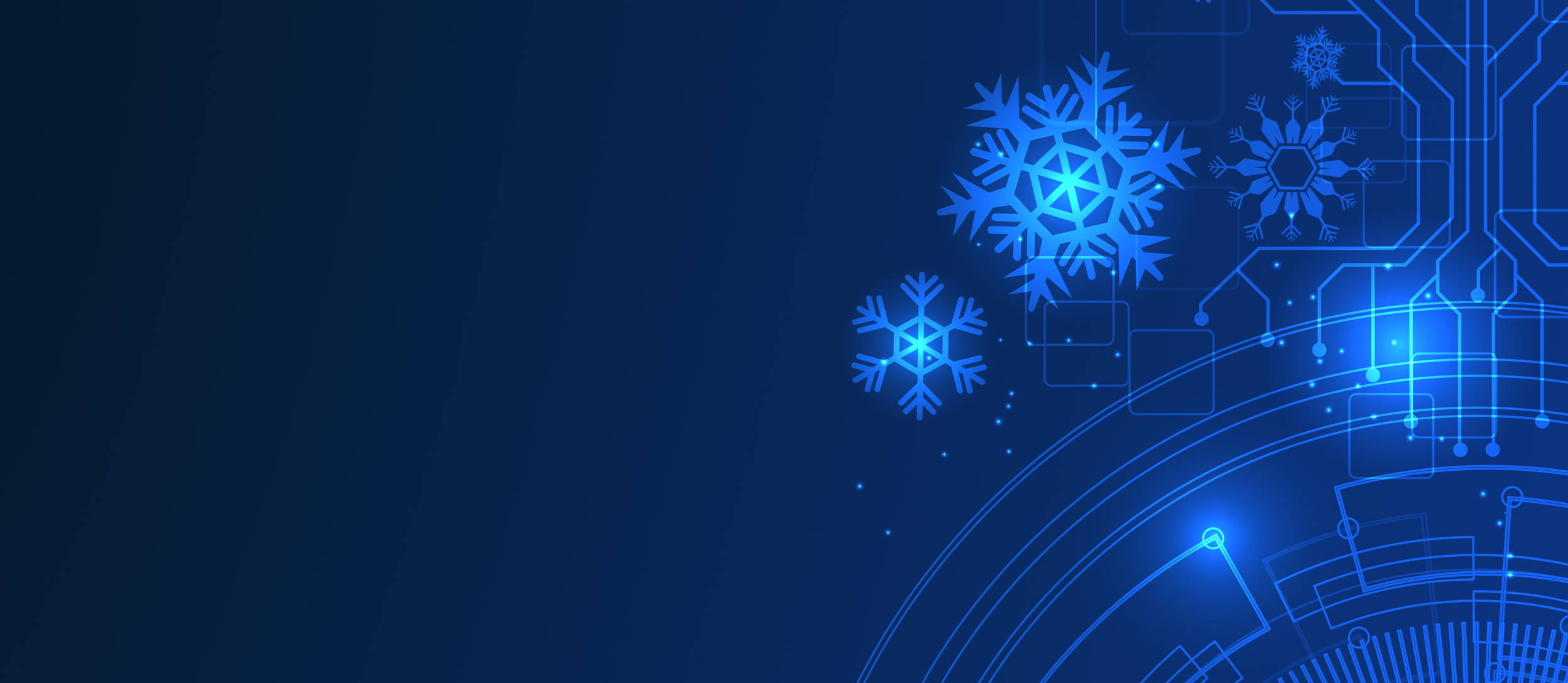 Lit up blue gears and digital snowflakes (large)