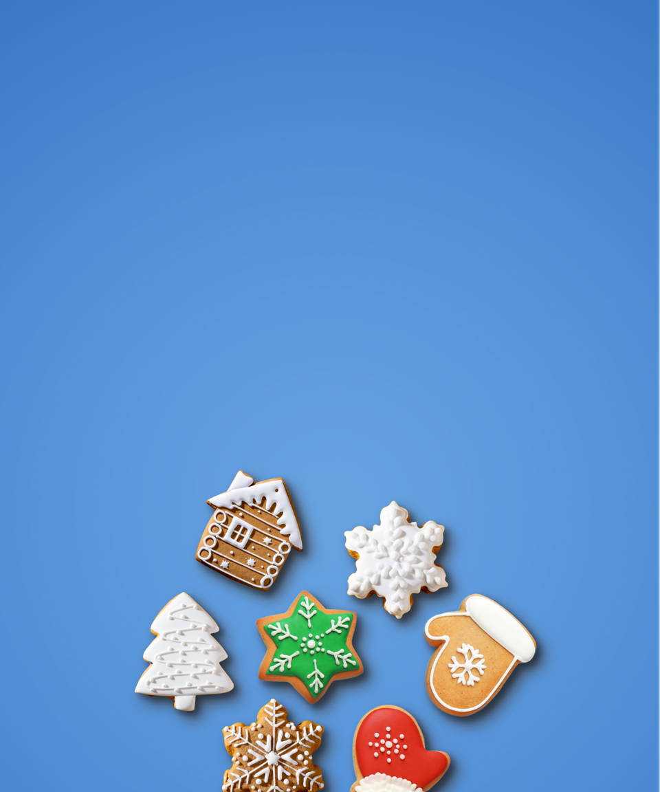 A plate full of various holiday themed cookies for Confetti's Virtual Holiday Cookie Decorating