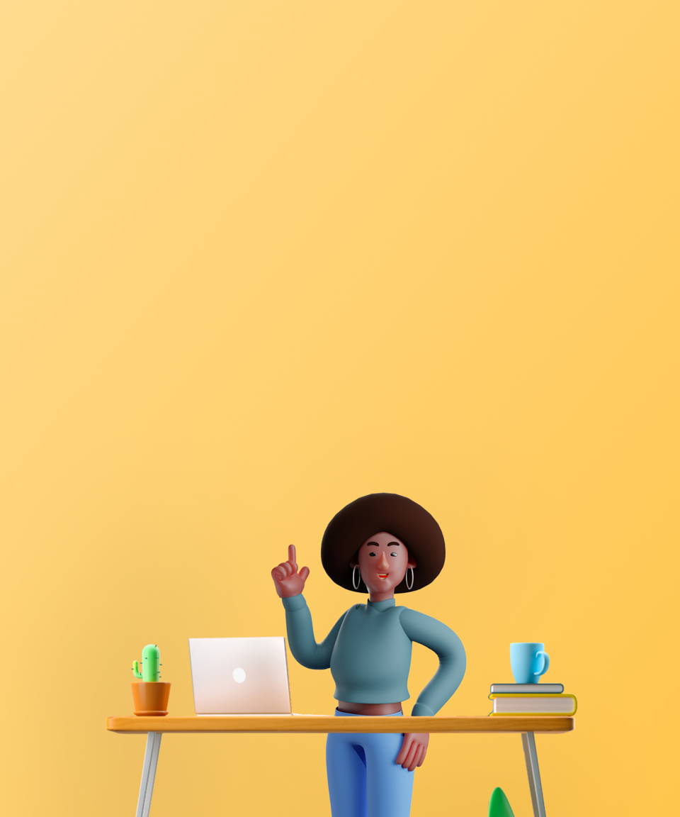 A Black woman at her desk raising her hand with an answer for Confetti's Virtual Black History & Culture Trivia