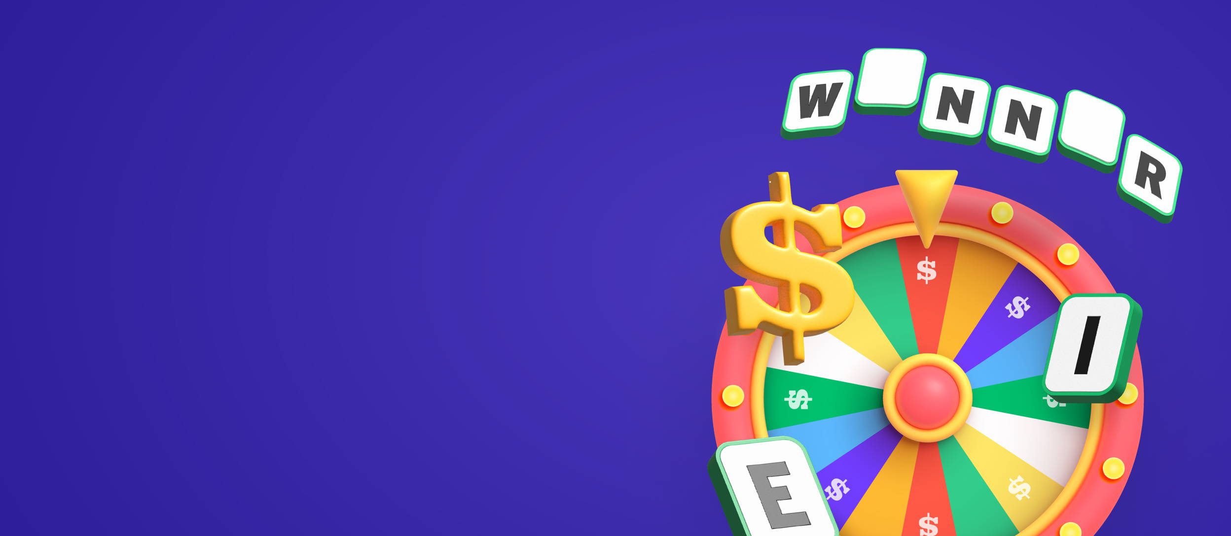 Vowels on a spinning wheel with letters that spell out 'winner' (large)