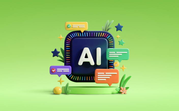 AI block with chat bubbles and sprouting grass (preview)