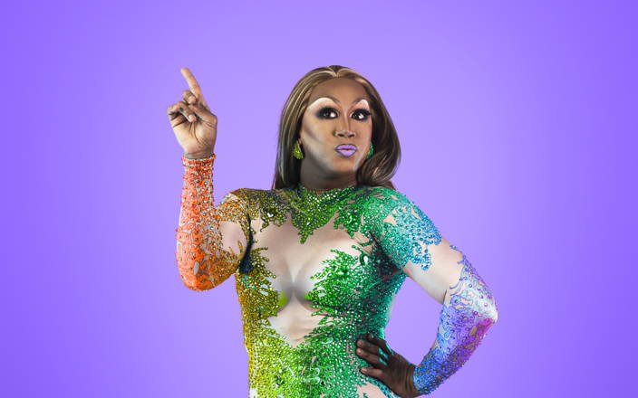 Drag queen pointing and posing with arm on hip (preview)