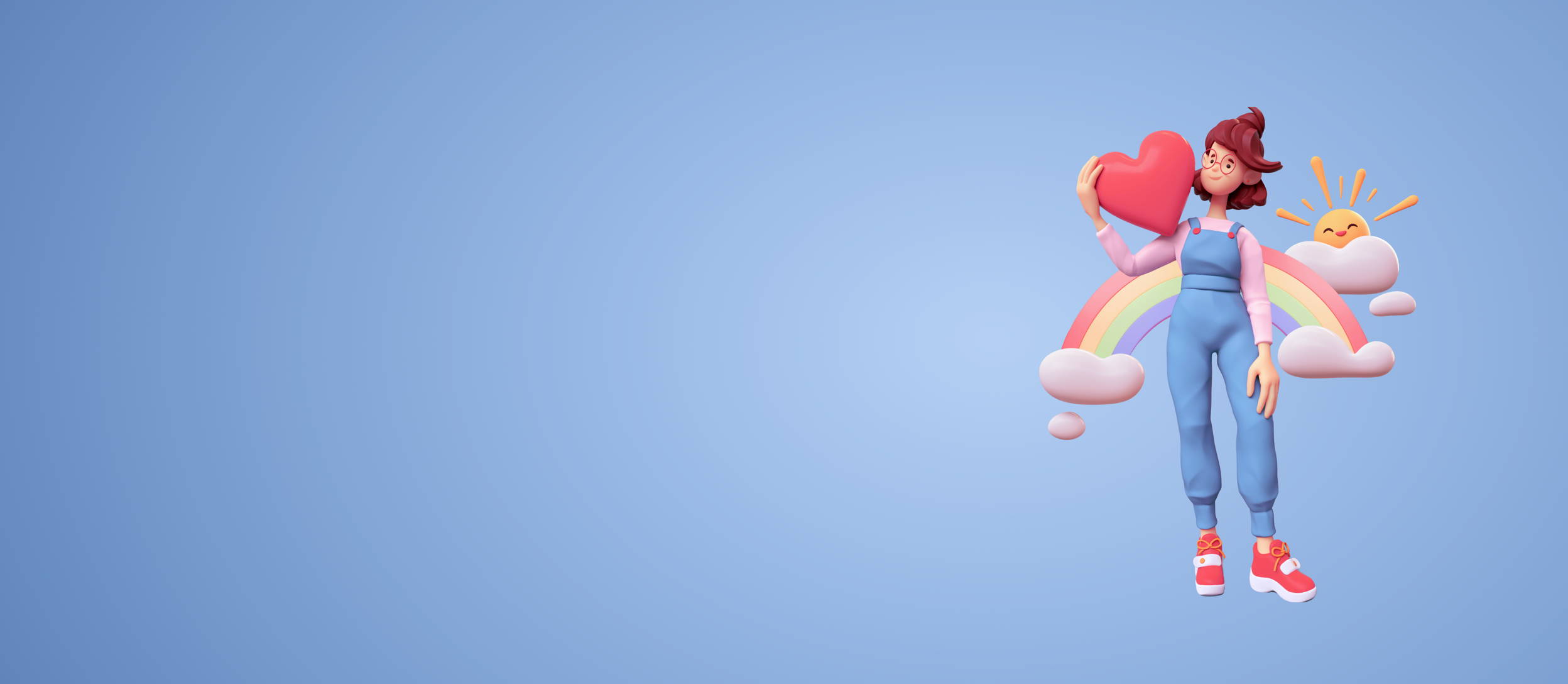 A person holding a big heart on their shoulders in front of a rainbow and a smiling sun for Confetti's Virtual Mental Health Workshop for Employees