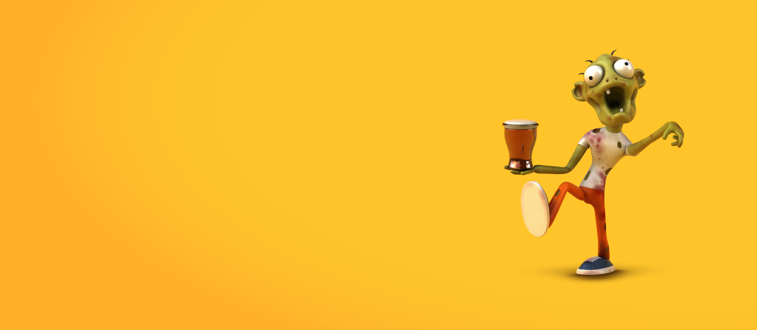 Cartoon zombie holding a glass of beer (large)