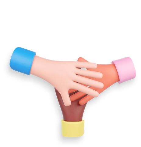 Small group of hands placed on top of each other in a circle for Team Building