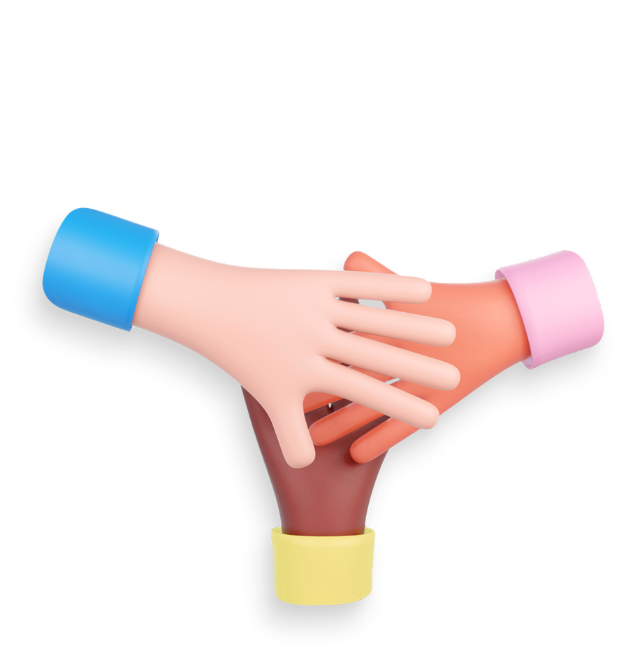 Small group of hands placed on top of each other in a circle for Team Building
