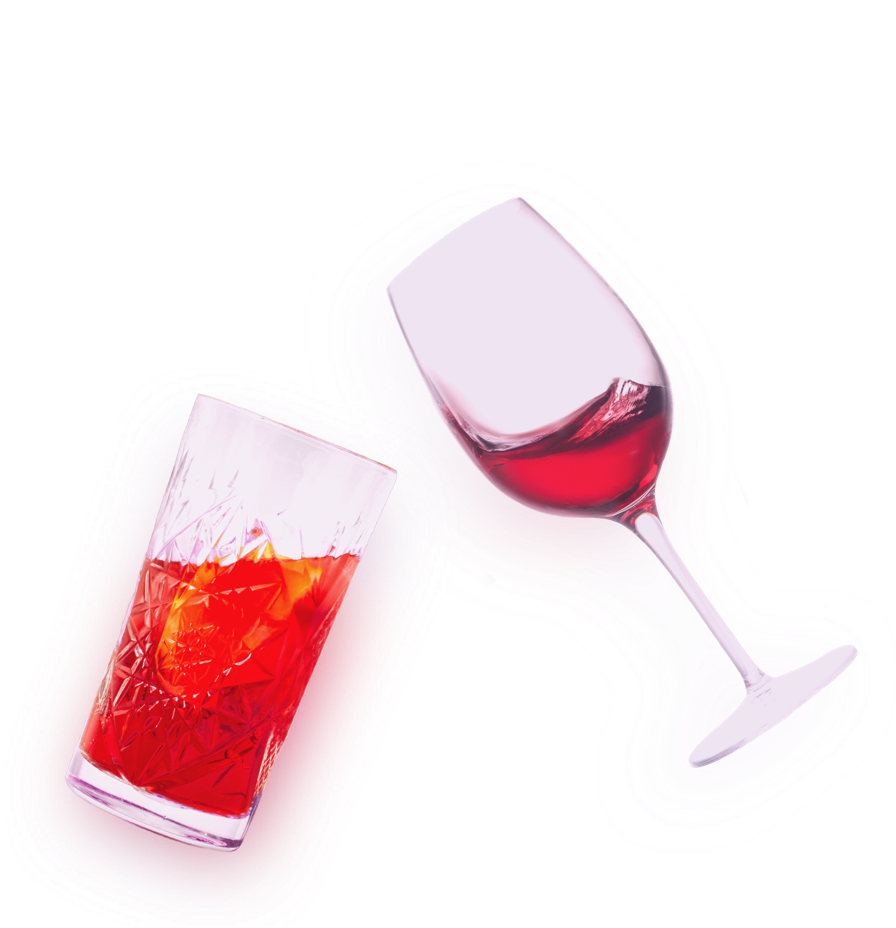Cocktail and a glass of wine clinking for Virtual Tasting Experiences