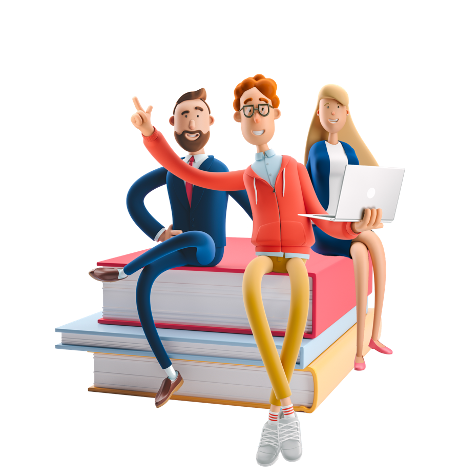 3 people sitting on top of a pile of books for Team Building Trivia Games