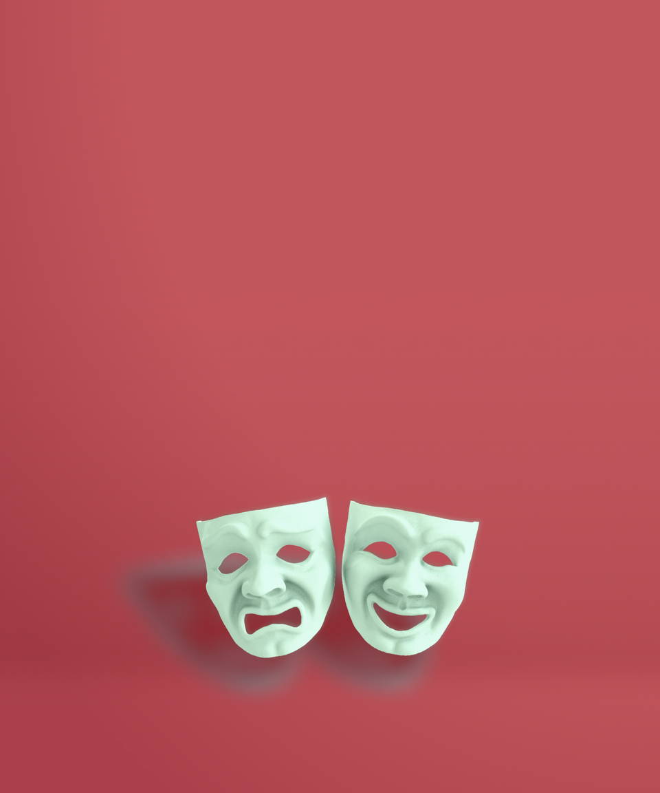 White theatrical masks depicting emotions (small)