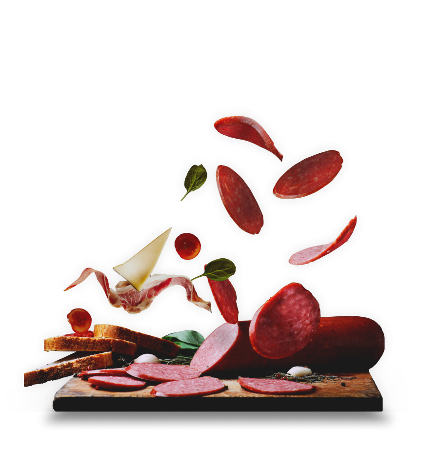 Charcuterie board with sliced meats and cheeses
