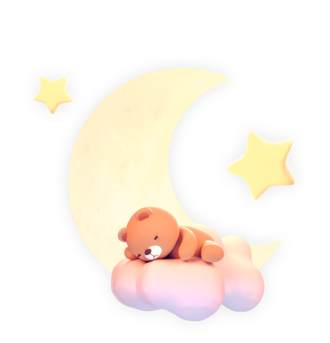 Bear sleeping on a cloud in front of moon and stars for Baby Shower Activities