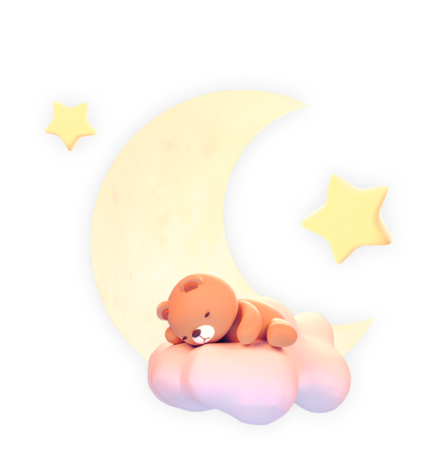 Bear sleeping on a cloud in front of moon and stars for Baby Shower Activities
