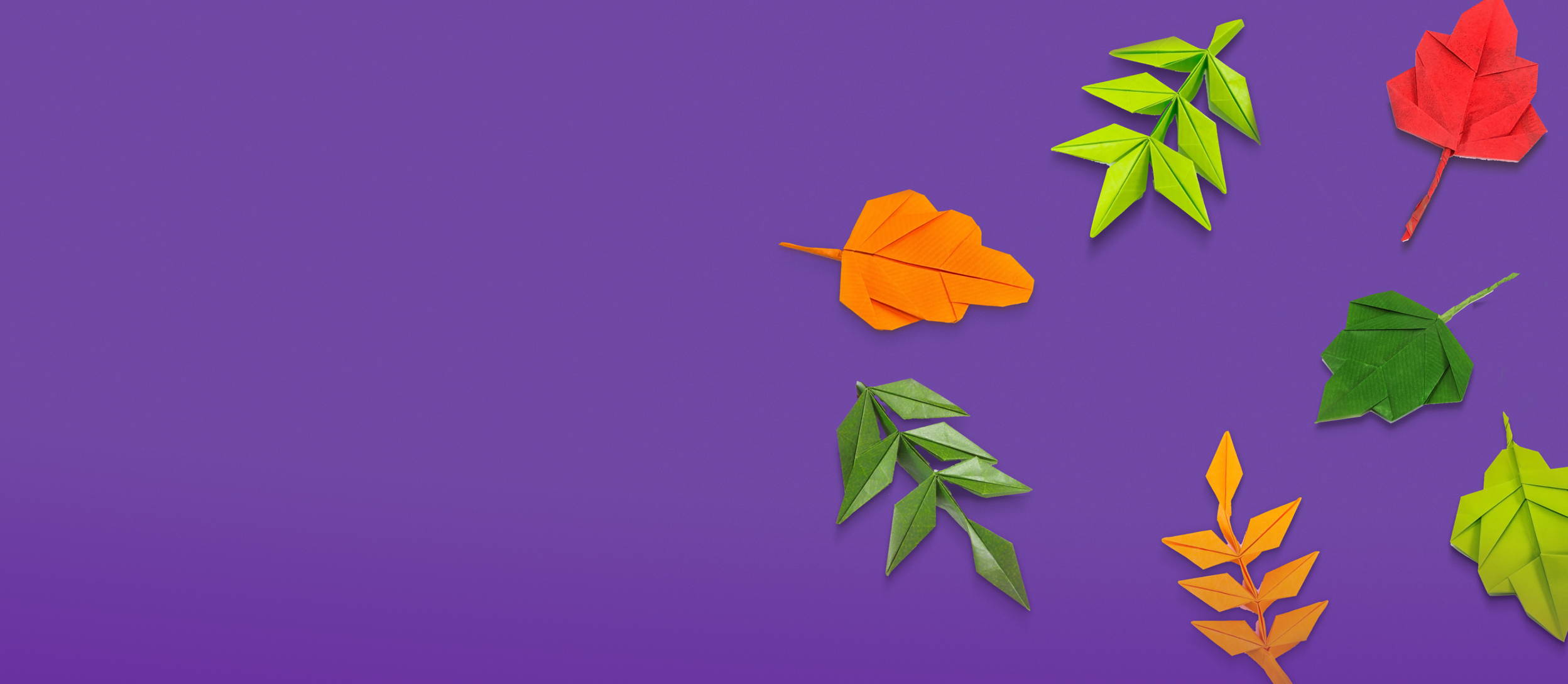 Colorful origami leaves for Confetti's Virtual Online Origami Classes