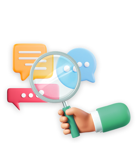 Hand holding a magnifying glass against speech bubbles for Communication Team Building Activities