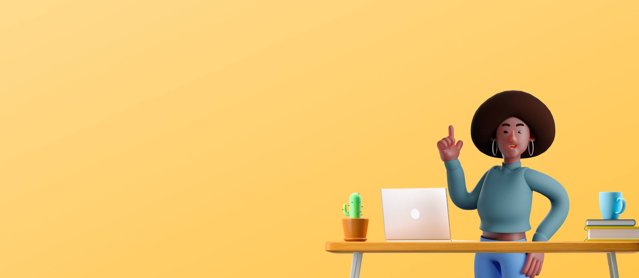 A Black woman at her desk raising her hand with an answer for Confetti's Virtual Black Trivia