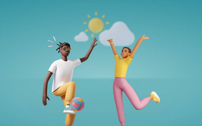 Two people having fun and kicking a ball in the sun for Confetti's Virtual Field Day Games for Adults