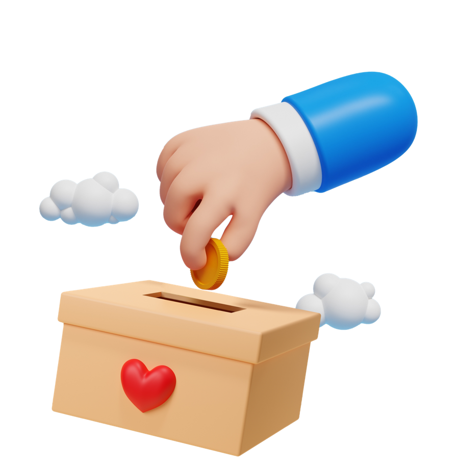 Hand placing a coin inside a box with a heart for Corporate Philanthropy