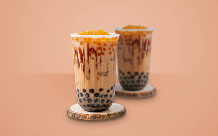 Bubble tea on wooden coasters (preview)