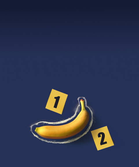 A chalk outline around a banana for Confetti's Mean Queens Murder Mystery