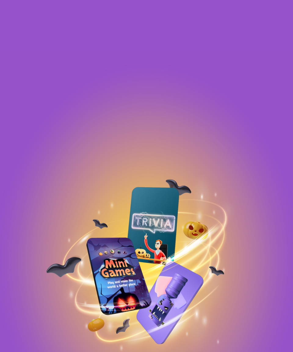 Halloween Mini Games, Halloween Trivia, and Halloween Water Cooler cards in a sparkling whirlpool (small)