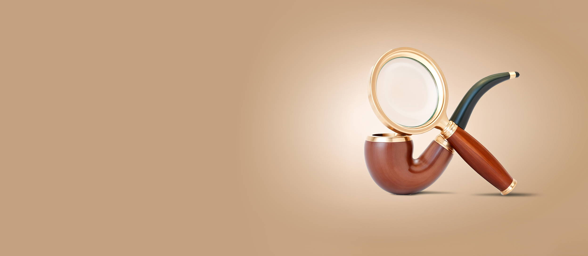 Magnifying glass propped against wooden pipe (large)
