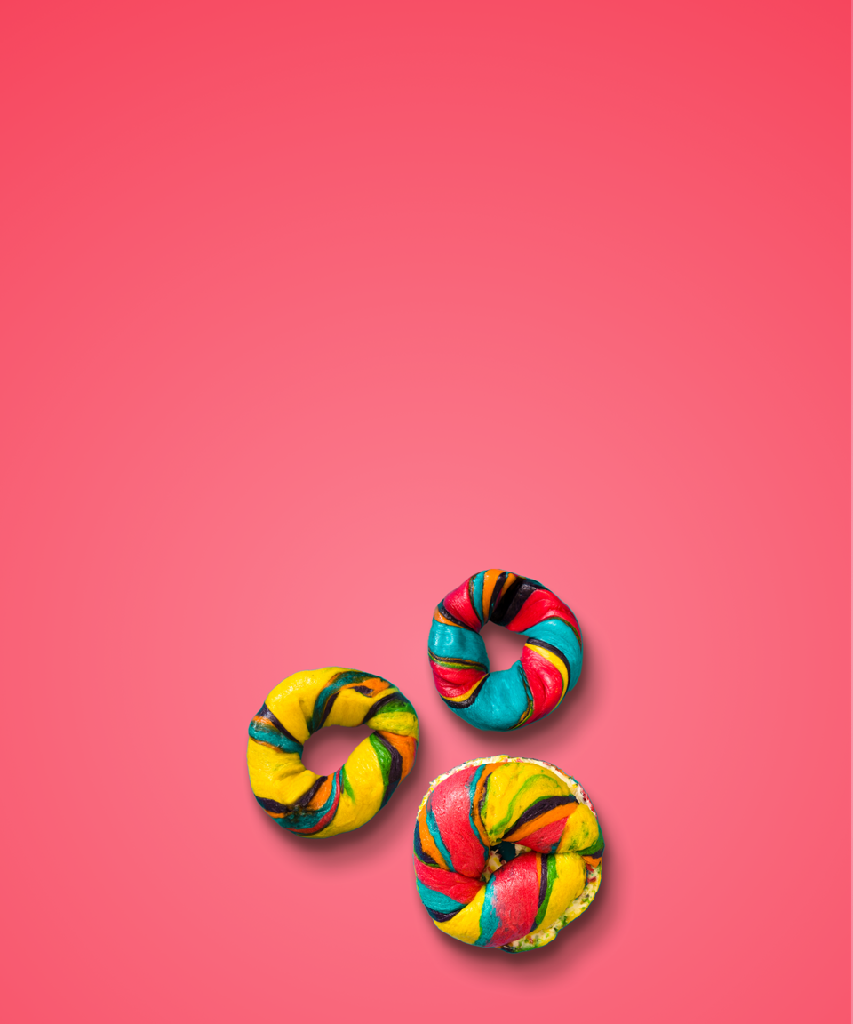 Rainbow bagels for Confetti's Virtual Rainbow Bagel Making Class