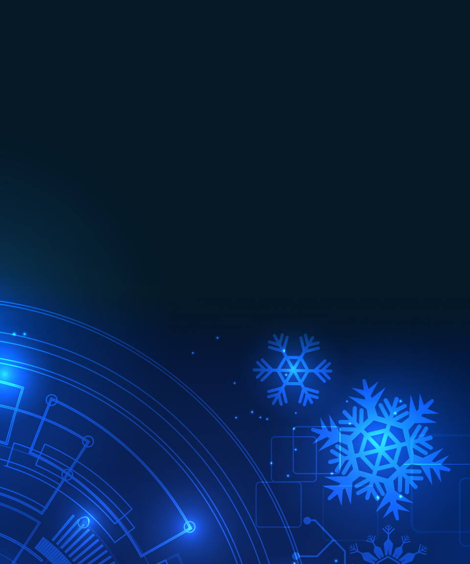 Lit up blue gears and digital snowflakes (small)