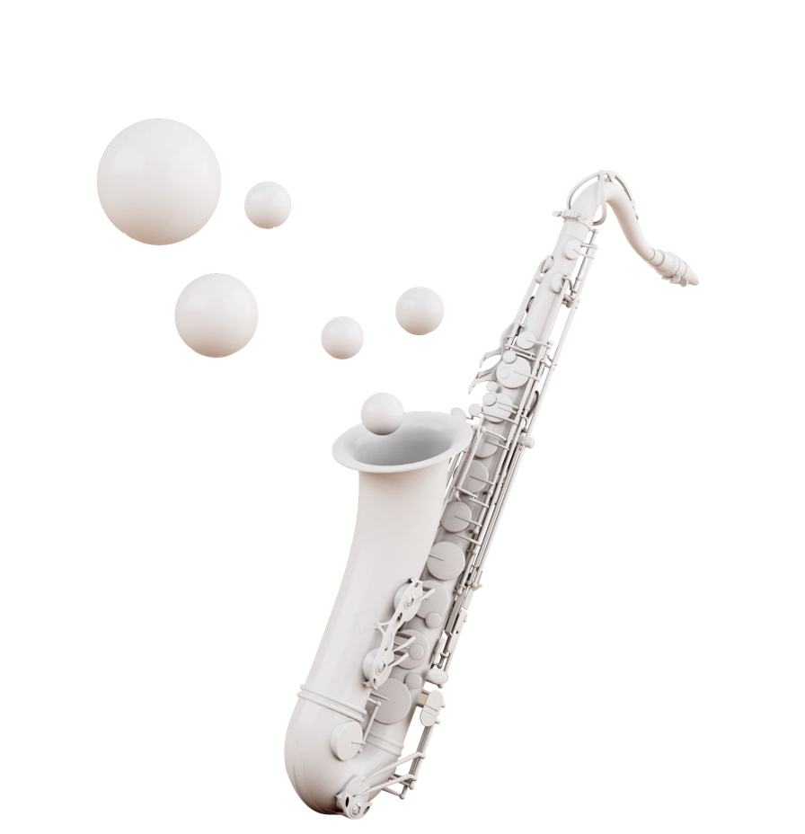 White saxophone with bubbles coming out of it