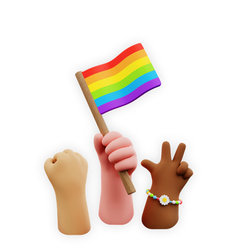 Diverse hands holding a Pride flag for DEI Activities