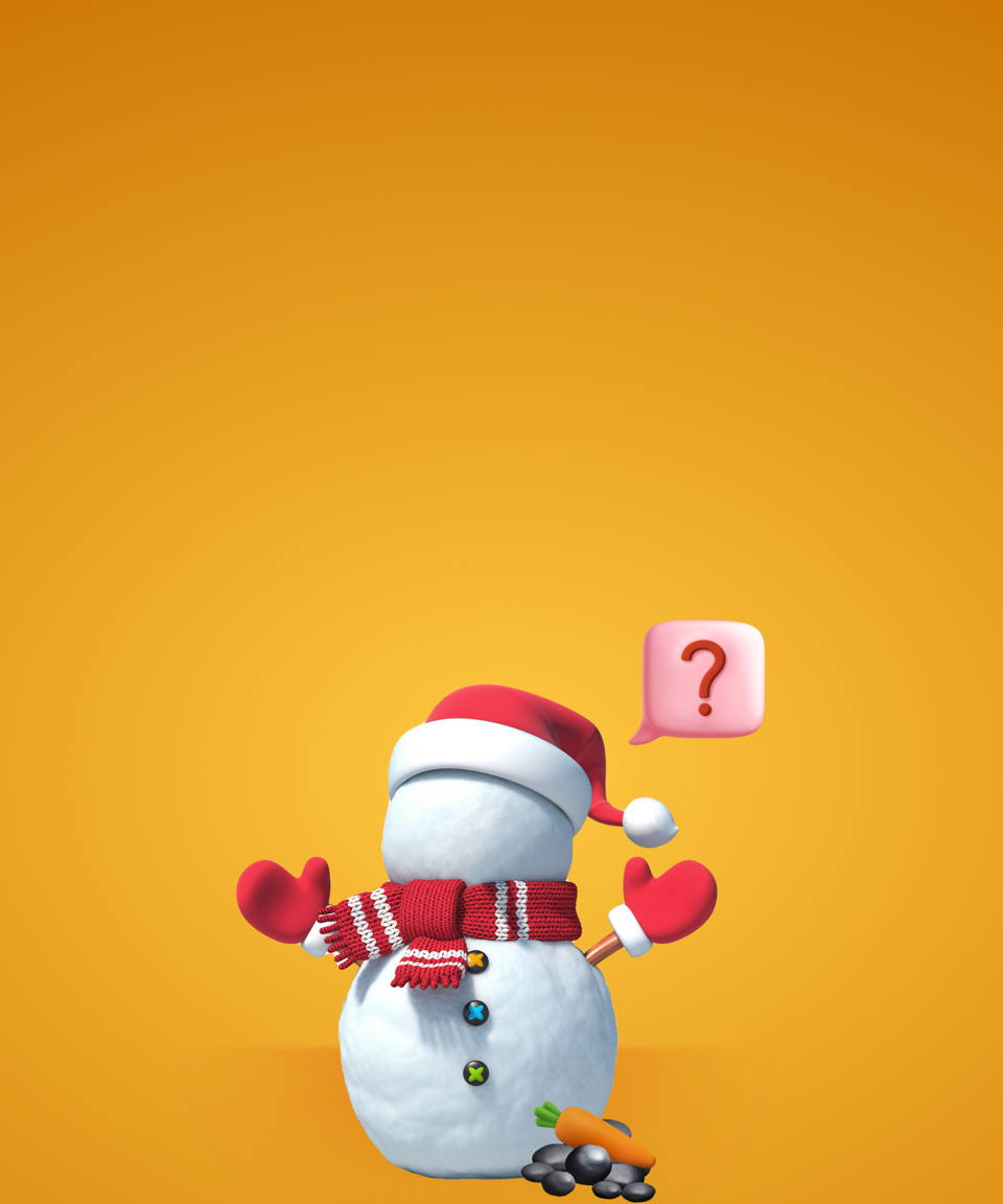 A faceless snowman asking a question for Confetti's Virtual Holiday Guess Who