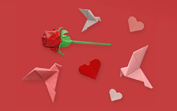 Origami birds, roses, and hearts for Confetti's Virtual Valentine's Day Crafts