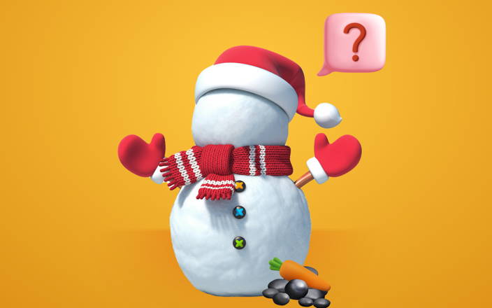 A faceless snowman asking a question for Confetti's Virtual Fun Fact Icebreaker Game