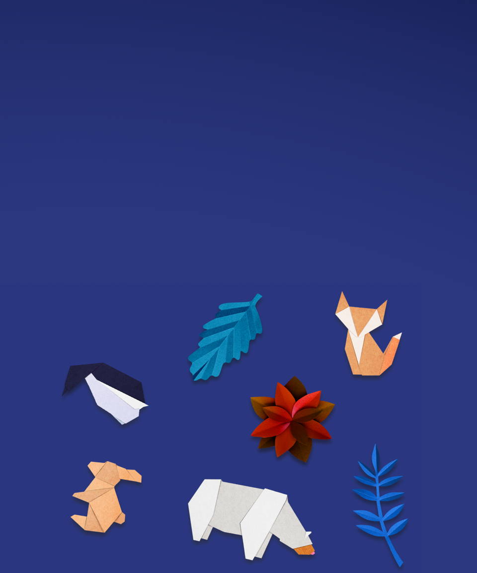 Origami shaped like winter animals and foliage for Confetti's Winter Origami Class (Small)