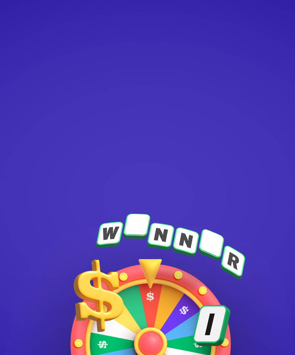 Vowels on a spinning wheel with letters that spell out 'winner' (small)