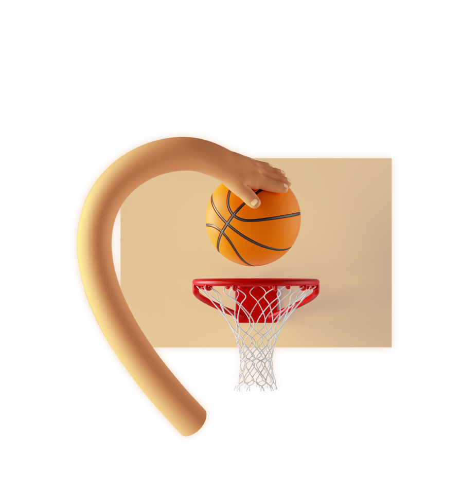 Long cartoon hand slam dunking a basketball for March Madness Activities for Work