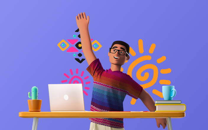 An employee at their desk playing Confetti's Virtual Hispanic Heritage Month Trivia