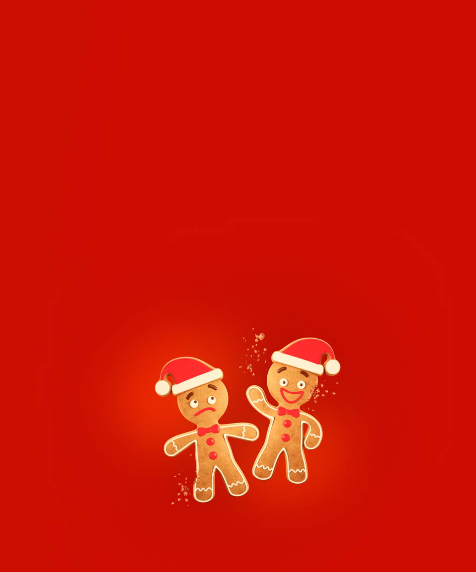 Sad and happy gingerbread men wearing Santa hats (small)