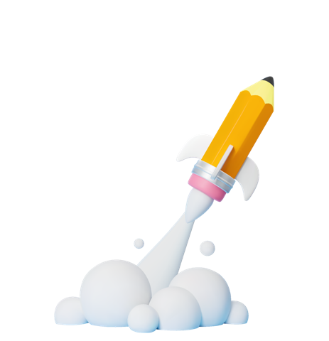Pencil shaped like a rocket blasting off