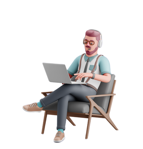 Man sitting a chair working on his laptop for Professional Development