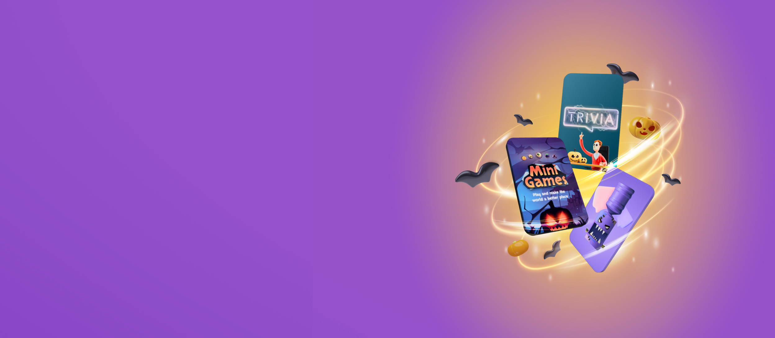 Halloween Mini Games, Halloween Trivia, and Halloween Water Cooler cards in a sparkling whirlpool (large)