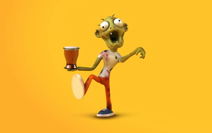 Cartoon zombie holding a glass of beer (preview)