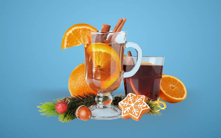 Mulled wine and cider with festive holiday decorations (preview)