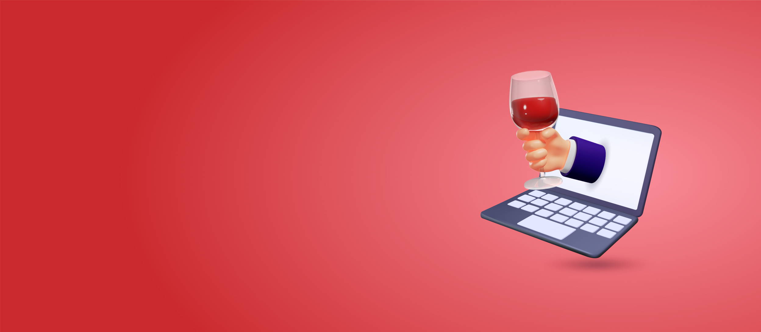 Hand reaching out of laptop holding a glass of wine (large)