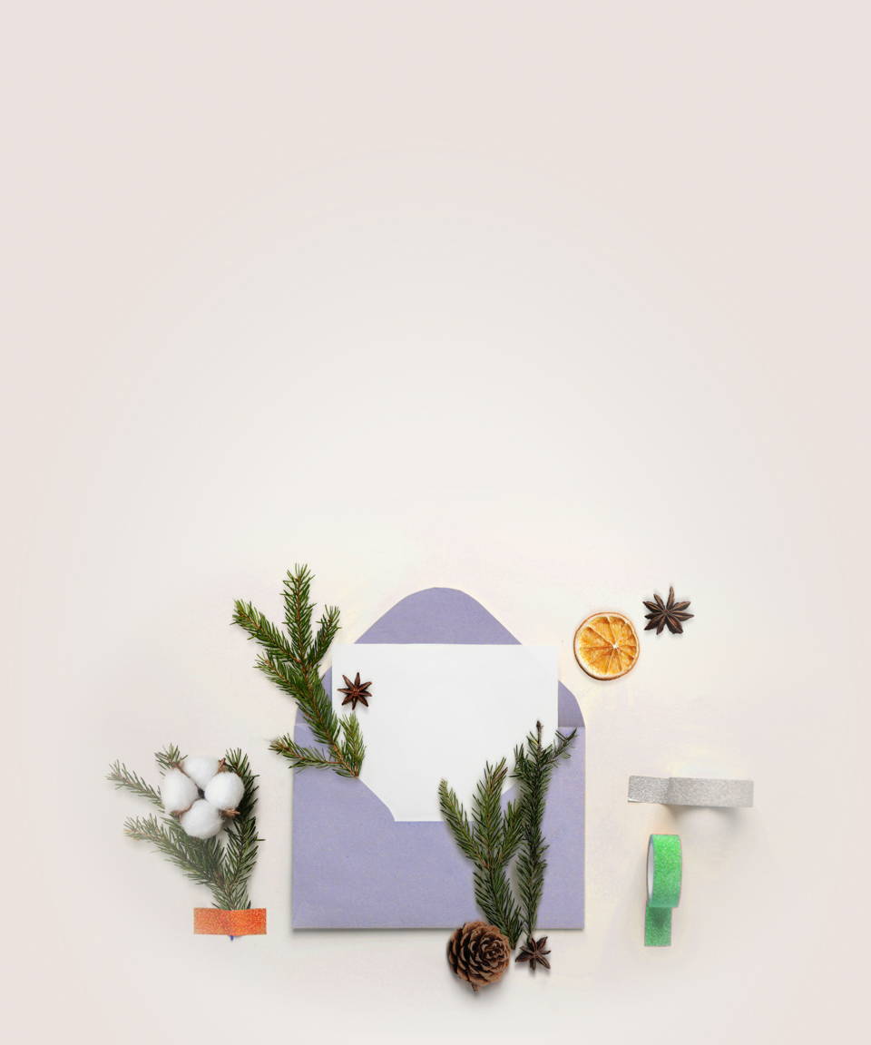Letter in an opened enveloped with festive holiday decorations (small)