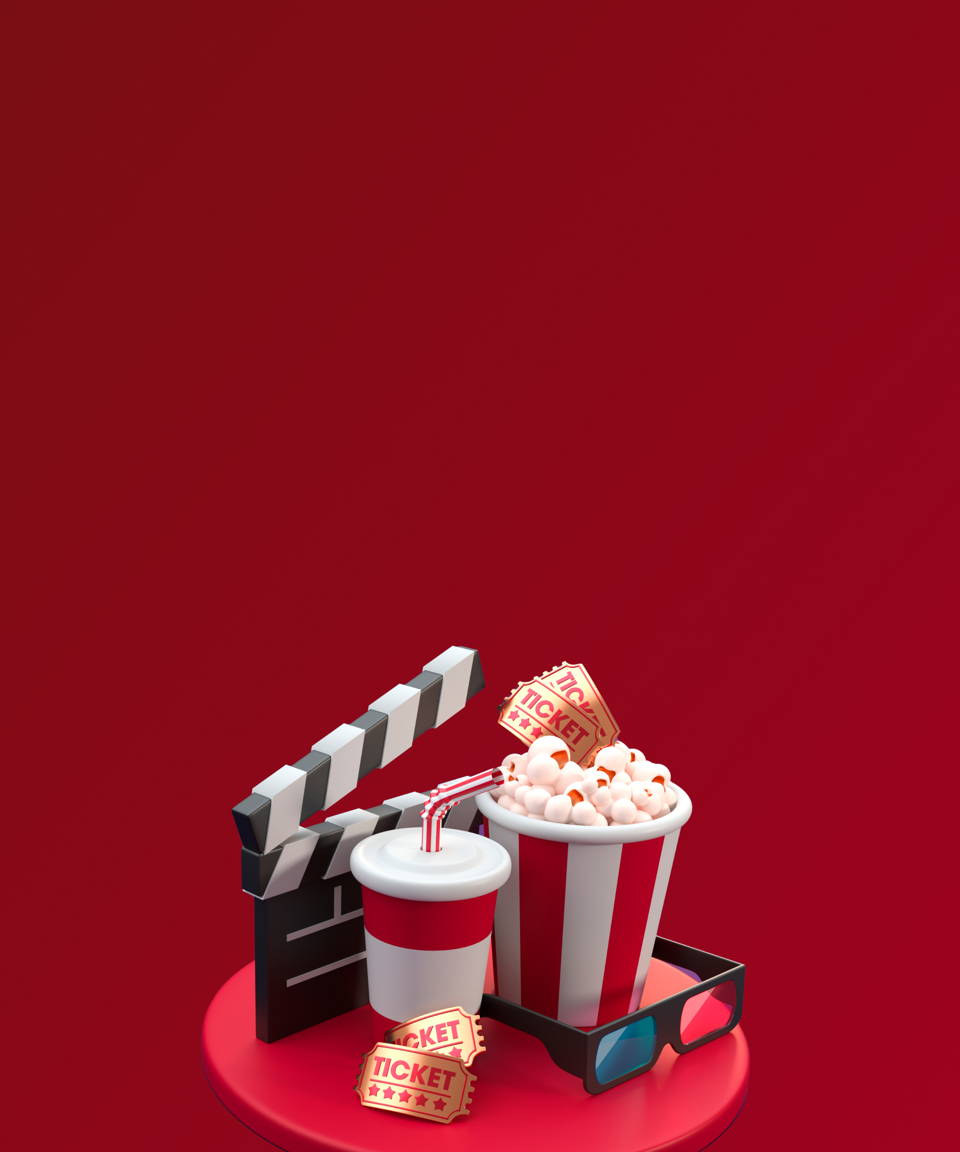 Movie film clapboard, 3d glasses, popcorn, and admission ticket for Seen It? (small)