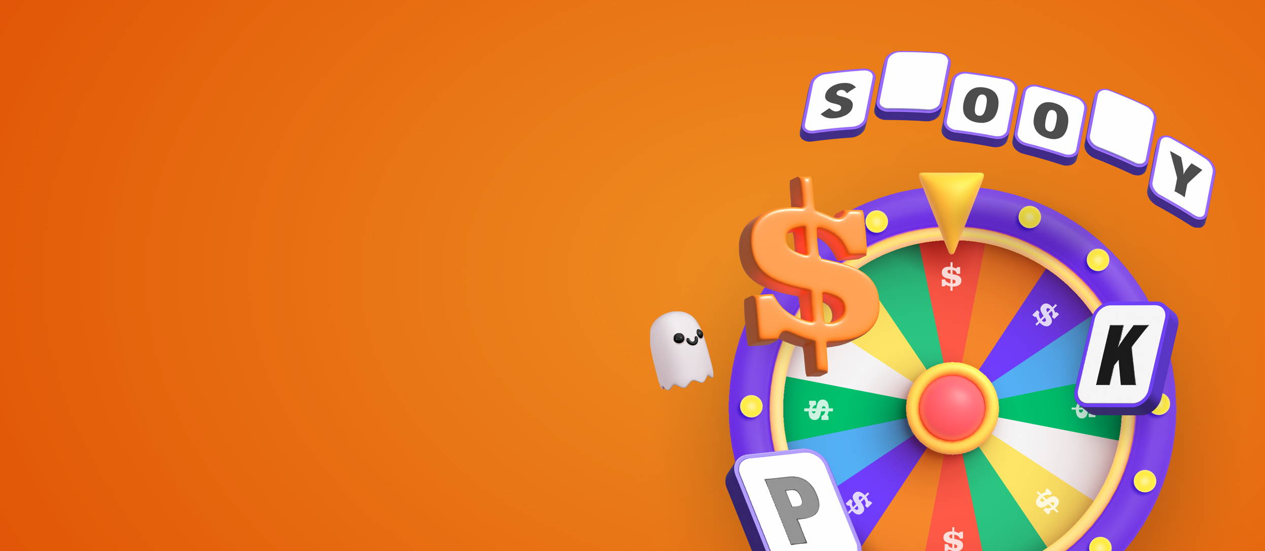 Vowels on a spinning wheel with letters that spell out 'spooky' (large)