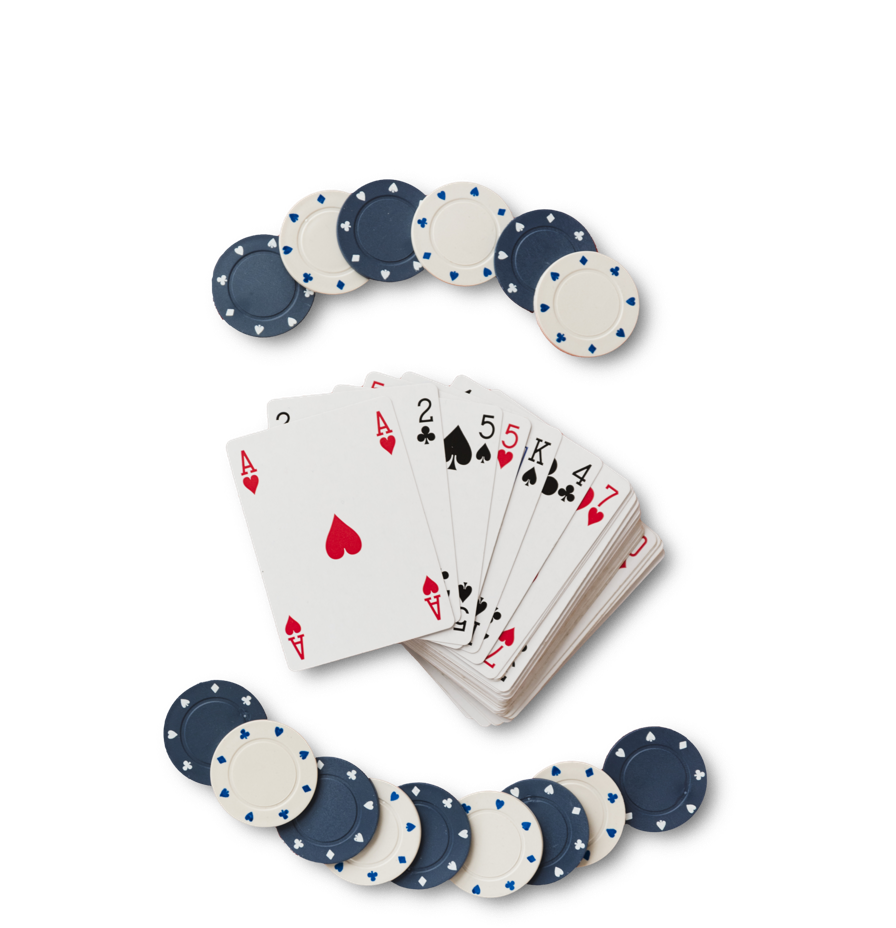 Deck of cards and chips spread out