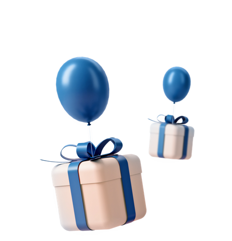 Gift boxes floating with balloons